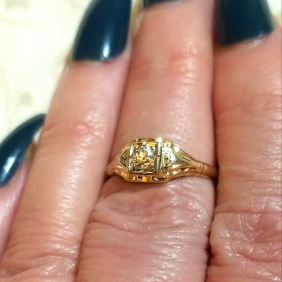 Antique Jewelry - ANTQ SOLID 14KT gold European Cut Diamond Ring